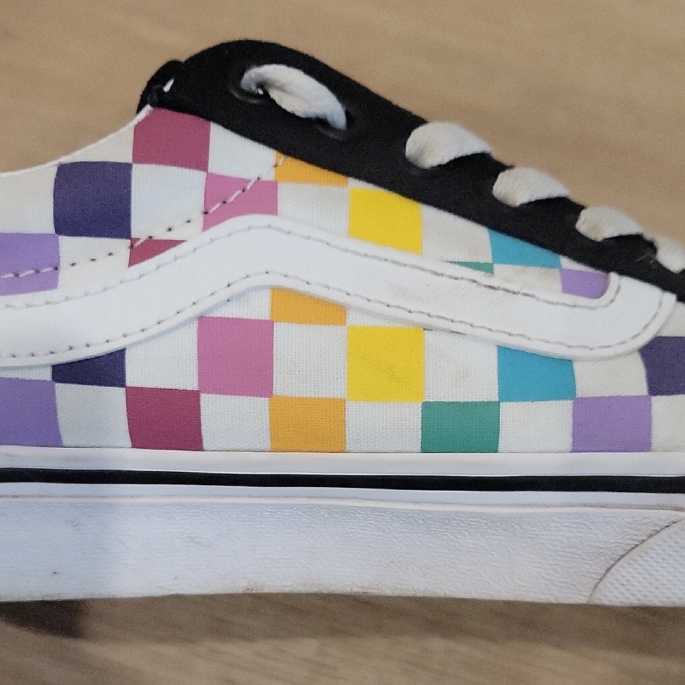 Vans Womens Black and White Sneakers with Colorful Checkered Pattern Size 6.5 - Picture 5 of 6
